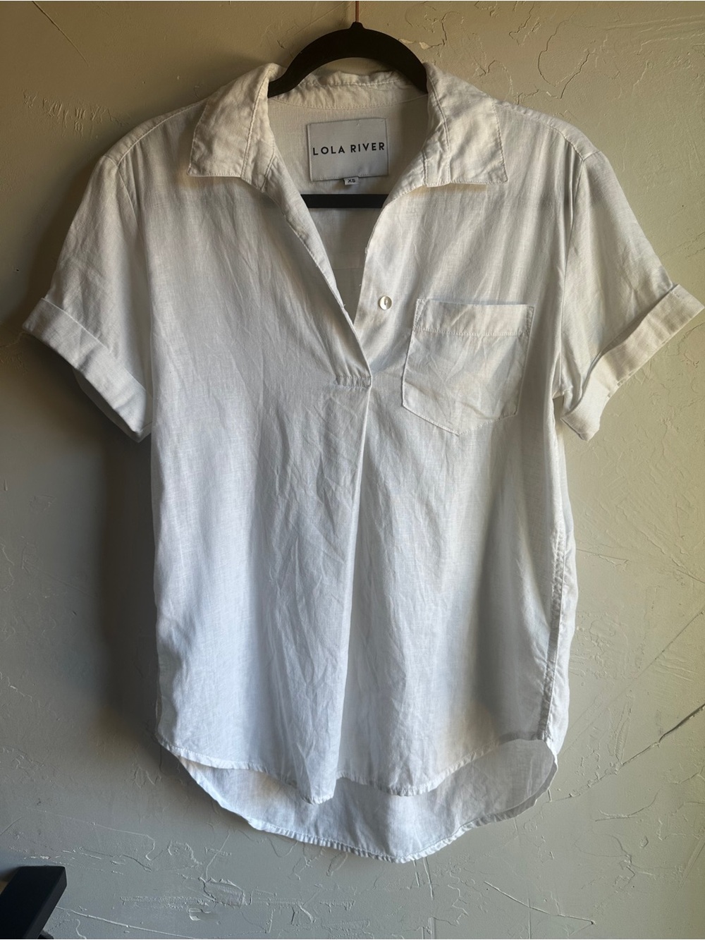Lola River White Linen Tencel Popover Shirt XS Relaxed Minimalist Coastal